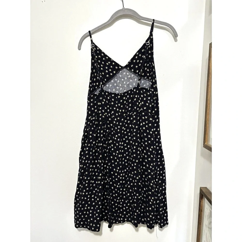 Floral Mini Slip‎ Dress XL Black Daisy Soft Spaghetti Strap Cottage Y2K Sundress